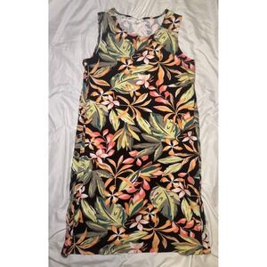 Tribal Sport Tropical Floral Shift Dress Womens Medium Black Snap‎ Side Detail